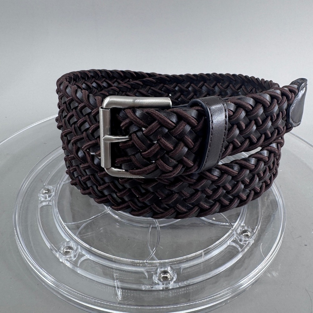 Tommy Hilfiger Mens 36 Braided Woven Faux Leather Stretch Belt Brown 40/100